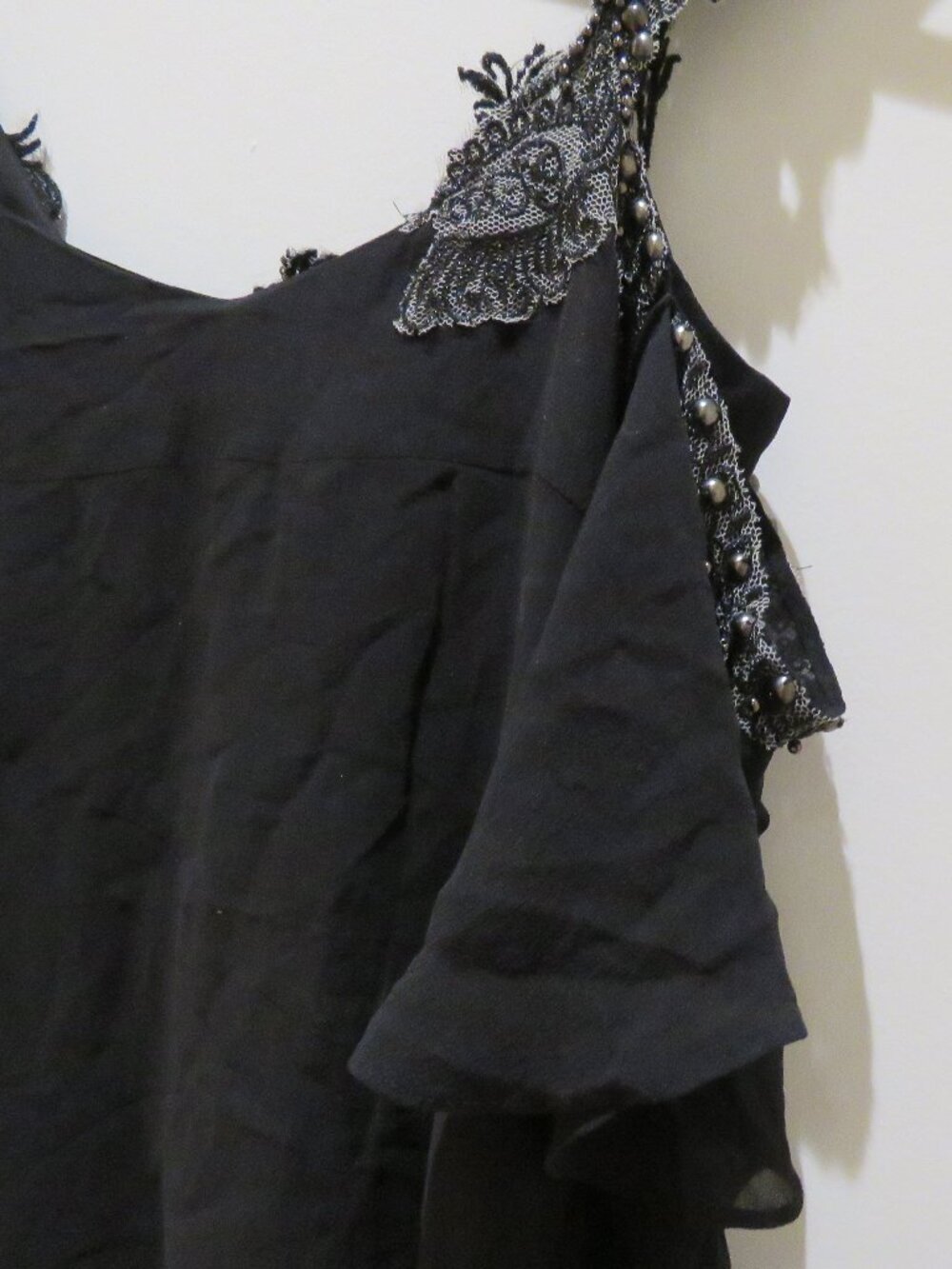 KAREN MILLEN 100% Silk Beaded Ruffle Chiffon Dress US 6 Whimsigoth Dark Romantic - Picture 14 of 16